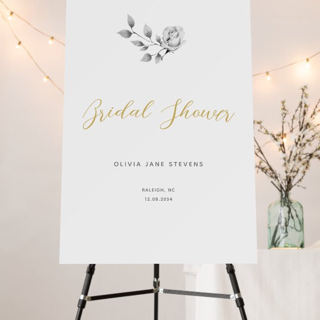 Elegant Simple Black White Rose Bridal Shower Foam Board (In Situ (Stand))