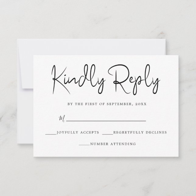 Elegant Simple Black & White RSVP Card (Front)