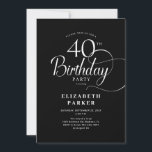 Elegant Simple Black White Script 40th Birthday Invitation<br><div class="desc">Elegant simple black white 40th birthday party invitation. Elegant design featuring typography script font. Trendy invite card perfect for a stylish bday celebration. Can be customized to any age. Printed Zazzle invitations or instant download digital printable template.</div>