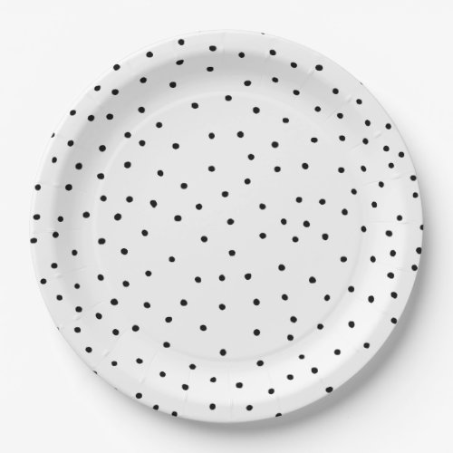 Elegant simple black white watercolor polka dots paper plates