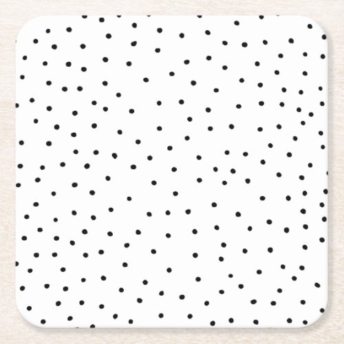 Elegant simple black white watercolor polka dots square paper coaster