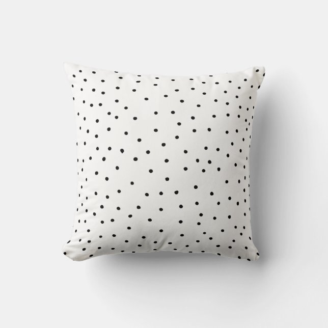 Elegant simple black white watercolor polka dots throw pillow (Front)