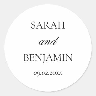 Elegant Simple Black & White Wedding Envelope Classic Round Sticker