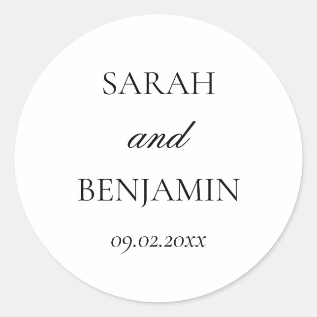 Elegant Simple Black & White Wedding Envelope Classic Round Sticker (Front)