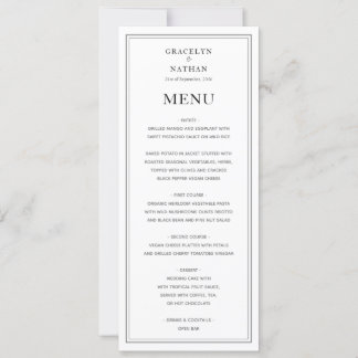 Elegant Simple Black & White Wedding Menu