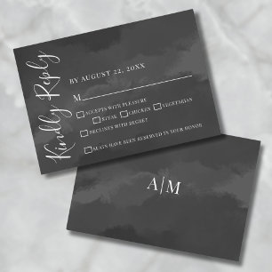 Elegant Simple Black White Wedding RSVP Card