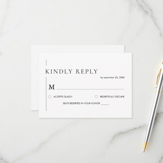 Elegant Simple Black & White Wedding RSVP Card (Front/Back In Situ)