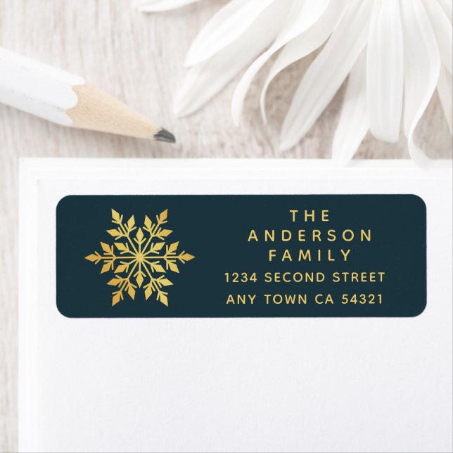 Elegant Simple Blue and Gold Snowflake  Label (Insitu)