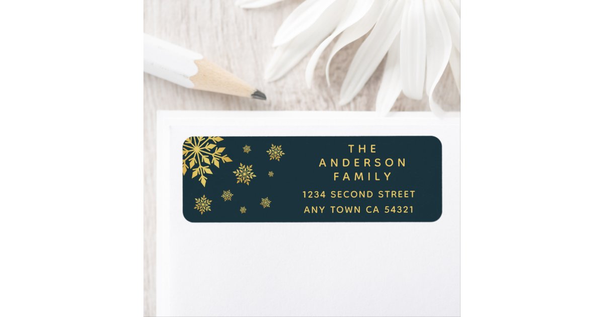 Elegant Simple Blue and Gold Snowflakes label | Zazzle