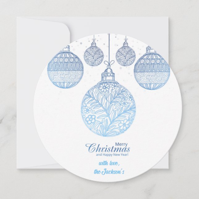 Elegant Simple Blue Christmas balls card (Front)
