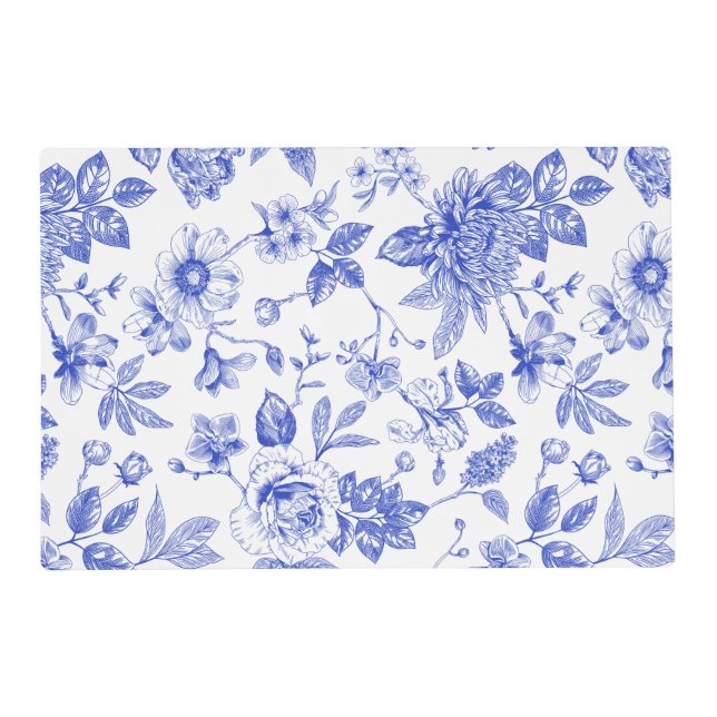 Elegant simple Blue floral chinoiserie wedding Placemat (Front)
