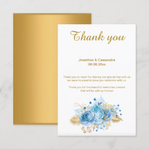 ELEGANT SIMPLE BLUE FLORAL GOLD REVERSE THANK YOU INVITATION