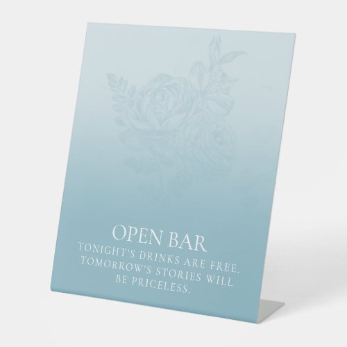 Elegant Simple Blue Floral Open Bar Pedestal Sign