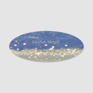 Elegant Simple Blue Glitter Bokeh Name Tag
