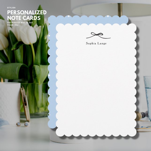 Elegant Simple Blue Personalized Scalloped Edge Note Card (Creator Uploaded)