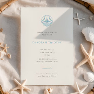 Elegant Simple Blue Seashell Wedding invitation