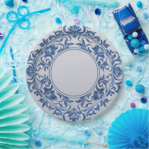 Elegant simple Blue White Flower chinoiserie style Paper Plates