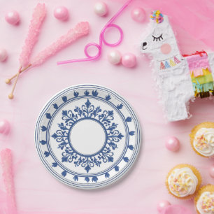 Elegant simple Blue White Flower chinoiserie style Paper Plates