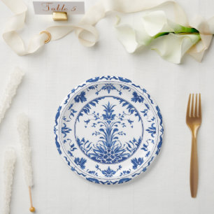 Elegant simple Blue White Flower chinoiserie style Paper Plates