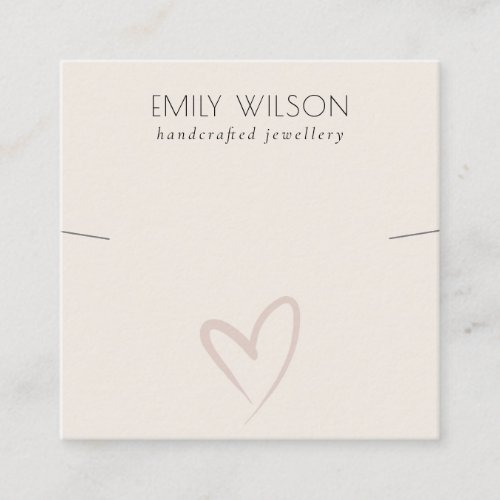 Elegant Simple Blush Heart Necklace Band Template  Square Business Card