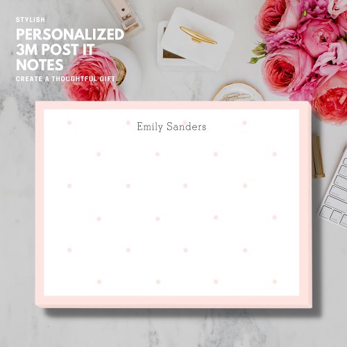 Elegant Simple Blush Pink Border Polka Dot Post_it Notes