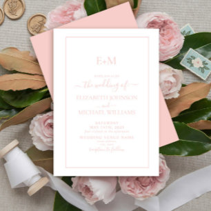 Elegant Simple Blush Pink Formal Monogram Wedding Invitation
