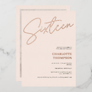 Elegant simple blush pink photo Sweet 16 rose gold Foil Invitation