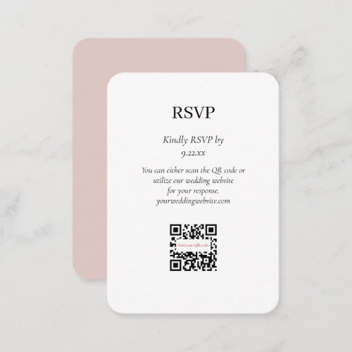 Elegant Simple Blush Pink RSVP QR Code Option Enclosure Card