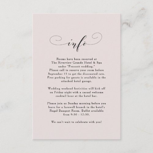 Elegant simple blush pink wedding information invitation