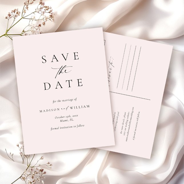 Elegant Simple Blush Save The Date Postcard (Creator Uploaded)
