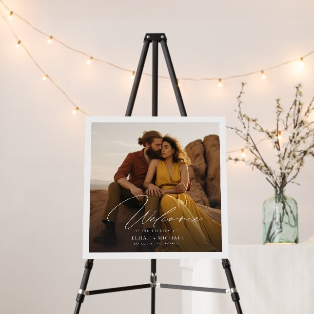 Elegant Simple Boho Photo Welcome Wedding Sign (In Situ (Stand))
