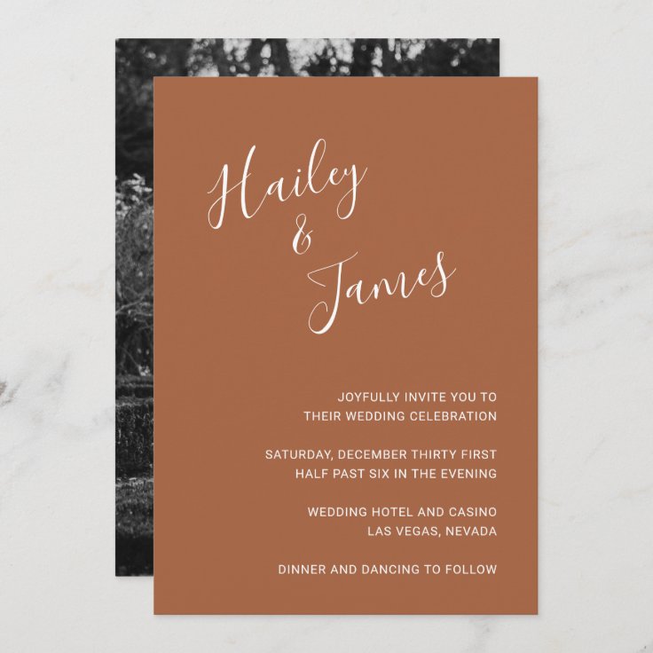 Elegant Simple Boho Terracotta Photo Wedding Invitation Zazzle