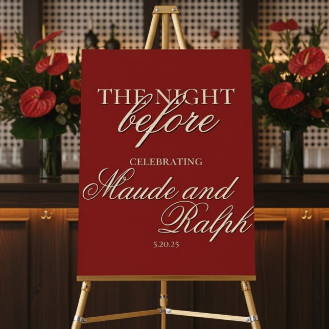 Elegant Simple Bold Red Rehearsal Dinner Welcome Foam Board (Welcome your guests with sophistication using this Old Money Bold Red Rehearsal Dinner Sign!)