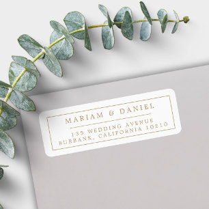 Elegant Simple Border Gold Wedding Return Address Label