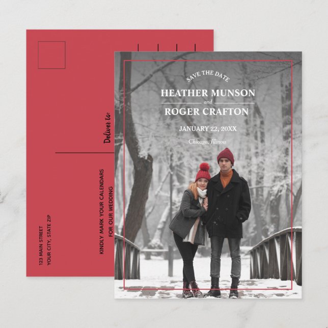 Elegant Simple Border Photo Wedding Save the Date Announcement Postcard (Front/Back)