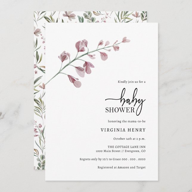Elegant Simple Botanical Baby Shower Invitation (Front/Back)