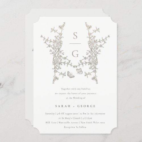 Elegant Simple Botanical Crest Monogram Wedding Invitation