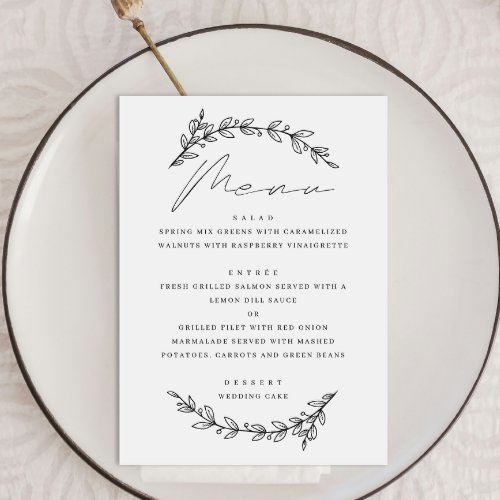 Elegant simple botanical floral script wedding menu