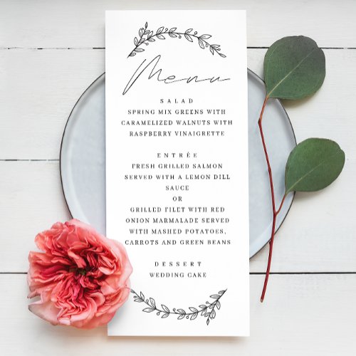 Elegant simple botanical floral script wedding menu
