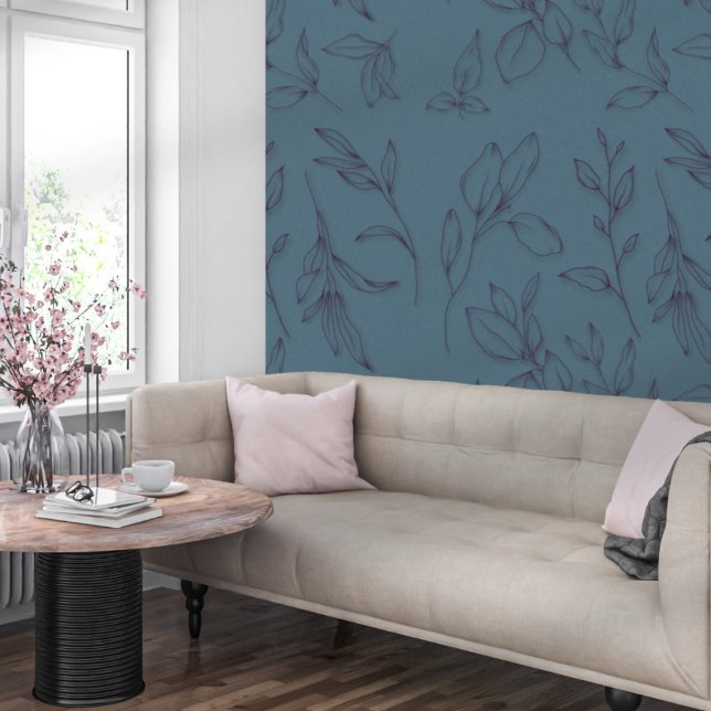 Elegant Simple Botanical Leaves On Blue Wallpaper (Creator Uploaded)