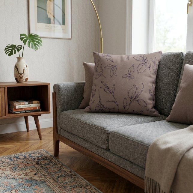 Elegant Simple Botanical Leaves On Taupe Throw Pillow (Creator Uploaded)