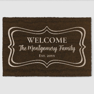 Elegant Simple Bracket Family Name Welcome Fiber Doormat