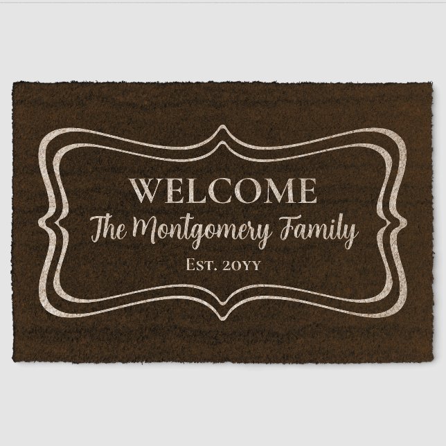 Elegant Simple Bracket Family Name | Welcome Fiber Doormat (Front)