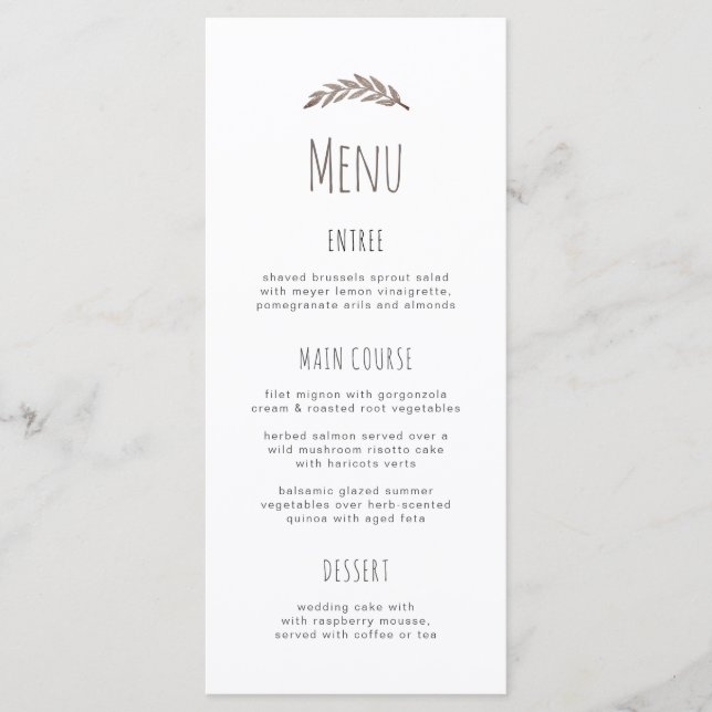 Elegant simple branch. Typography wedding Menu (Front)
