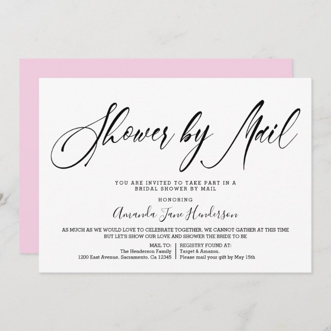 Elegant Simple Bridal Shower By Mail Invitation (Front/Back)