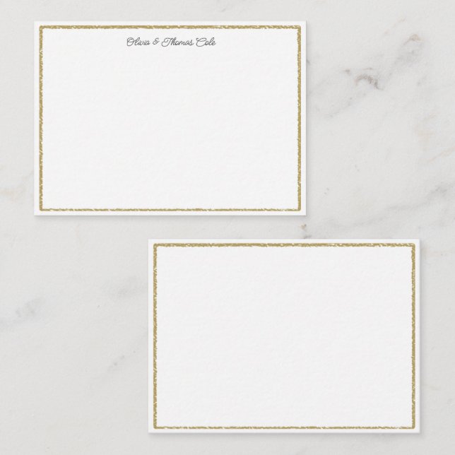 Elegant Simple Brushed Gold Frame Wedding Couple Note Card (Front/Back)