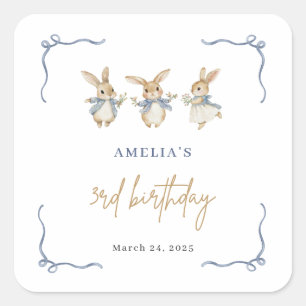 Elegant Simple Bunny Kid Easter 3rd Birthday Party Square Sticker