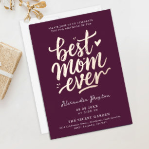 Elegant Simple Burgundy Best Mom Bday Celebration Foil Invitation