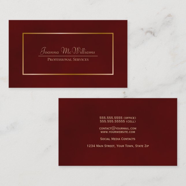 Elegant Simple Burgundy & Gold Professional Business Card (Front/Back)