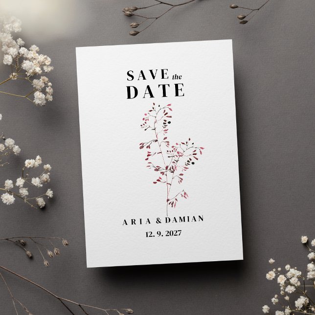 Elegant simple burgundy pink floral Save the Date  Invitation (Elegant simple burgundy pink floral Save the Date )